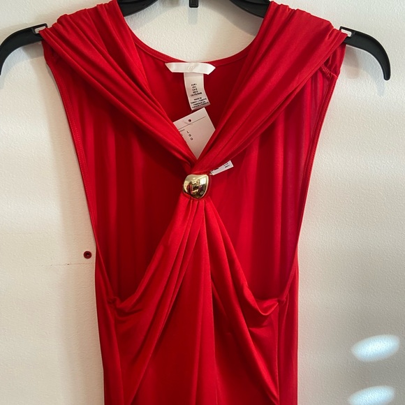 NWT Elegant Red Halter Dress with Gold Detailing - Luxury Occassion Maxi Dress - Picture 8 of 10